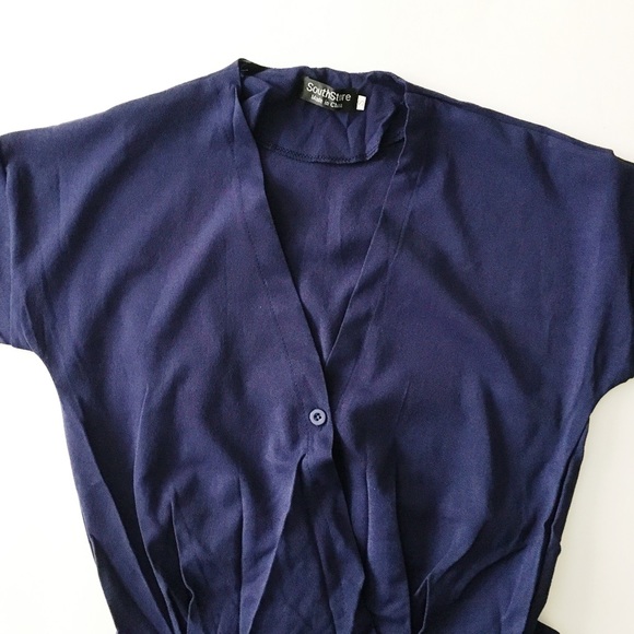 Navy Blue Short Sleeved Cropped Pants Jumpsuit - Picture 4 of 5
